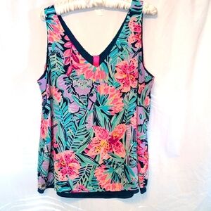 Lilly Pulitzer Reversible Top. NWOT or EUC.  Vibrant print/ jewel blue solid. Lg